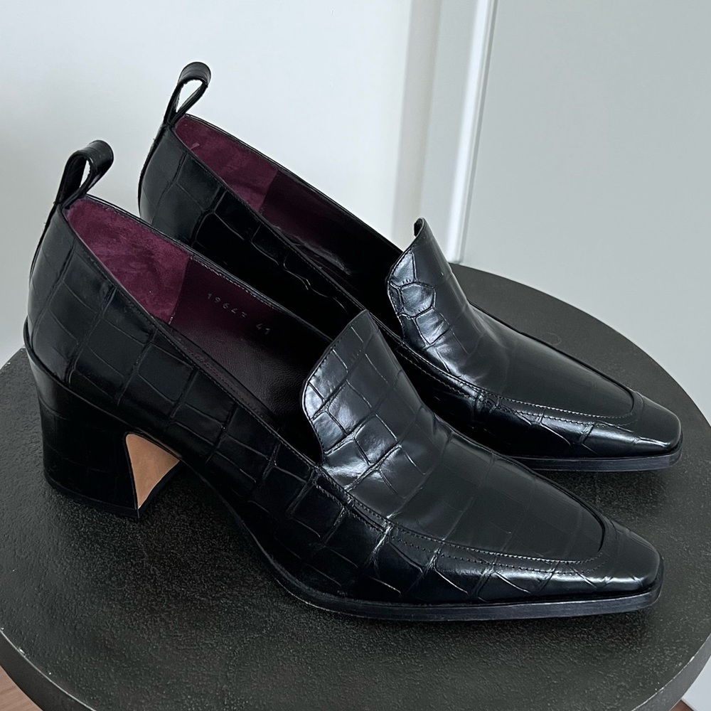 Dries van Noten Black Croc Leather Oxford Heel